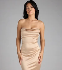 Priscilla Formal Satin Strapless Mermaid Dress