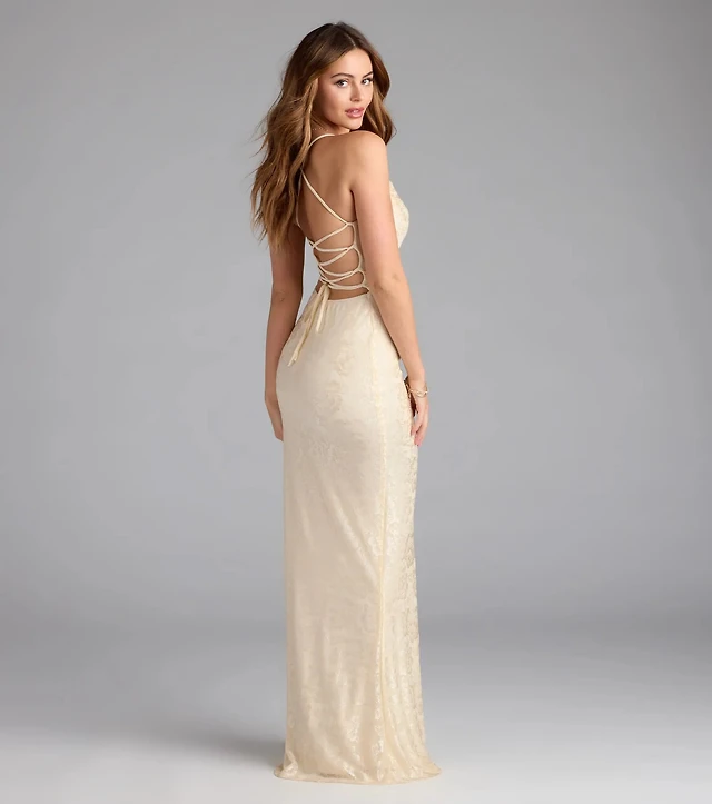 kehlani formal floral lace slit mermaid dress Kehlani Formal Floral Lace Slit Mermaid Dress