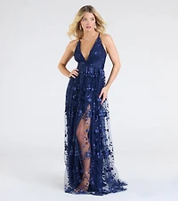 Nina Strappy A-Line Floral Tulle Formal Dress