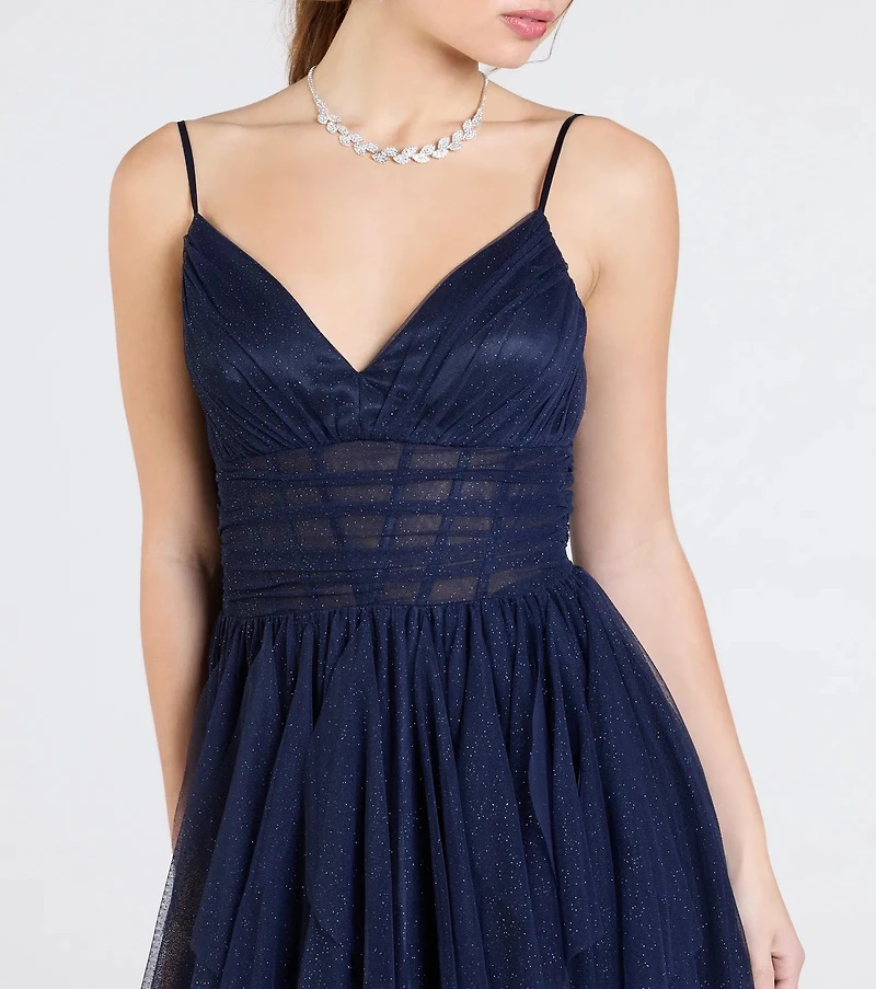 Indiana V-Neck Corset Ruffle A-Line Formal Dress