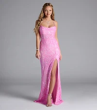 Lani Lace-Up Slit Mermaid Sequin Formal Dress