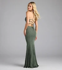 Liz Lace-Up Mermaid Glitter Formal Dress