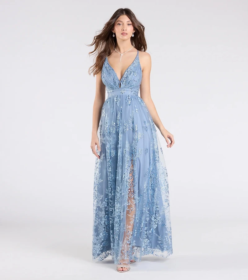 Ayva A-Line Glitter Sequin Tulle Formal Dress