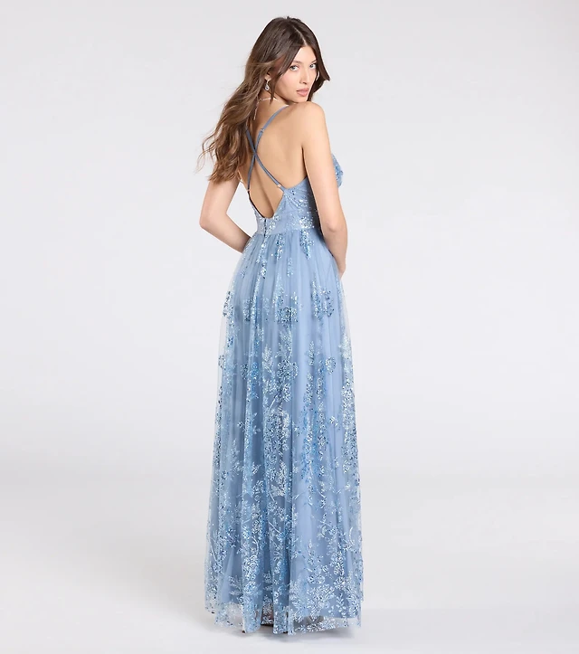 Windsor Ayva A-Line Glitter Sequin Tulle Formal Dress