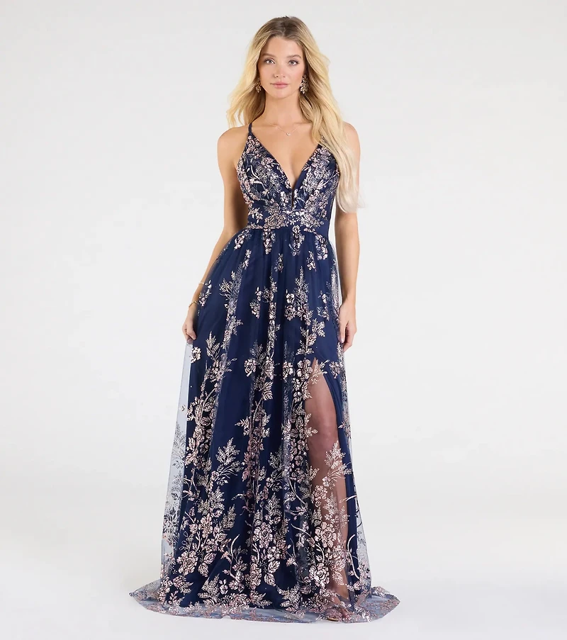 Ayva A-Line Glitter Sequin Tulle Formal Dress