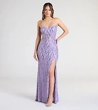 Meghan Lace-Up Corset Sequin Bead Formal Dress