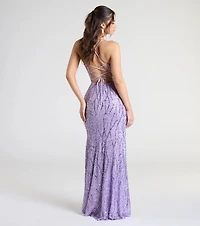 Meghan Lace-Up Corset Sequin Bead Formal Dress