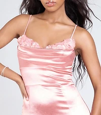 Jackie Floral Sequin Trim Satin Formal Dress