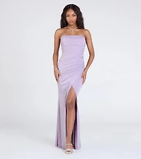 Kaye Strapless Mermaid Slit Glitter Formal Dress