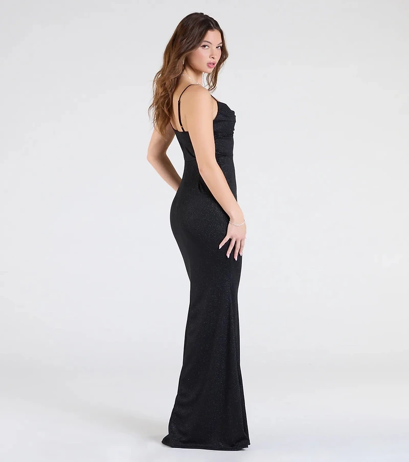 Acacia Glitter Knit Cowl Neck Mermaid Dress