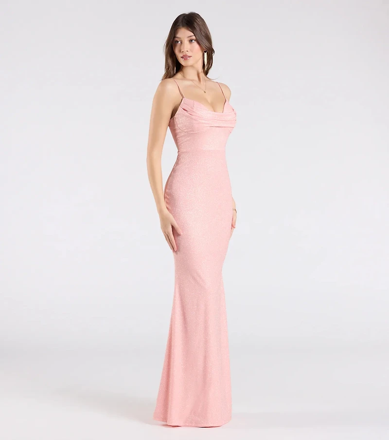 Acacia Glitter Knit Cowl Neck Mermaid Dress