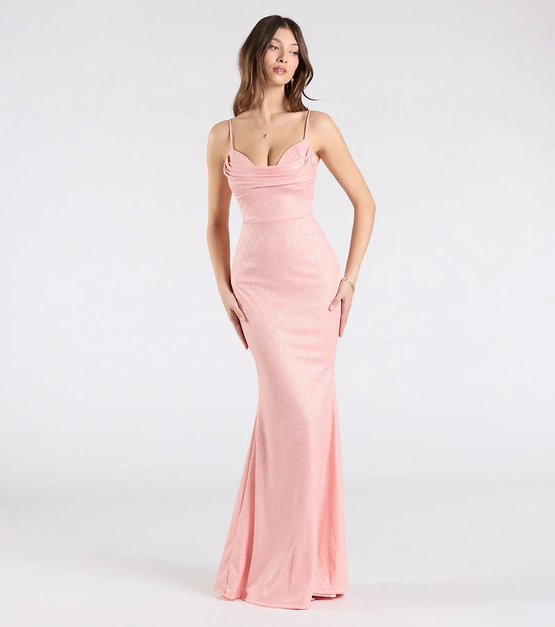 Acacia Glitter Knit Cowl Neck Mermaid Dress