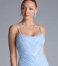 Betsey Lace-Up Mermaid Sequin Bead Formal Dress