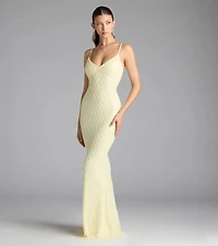Kaylie V-Neck Bodycon Sequin Bead Formal Dress
