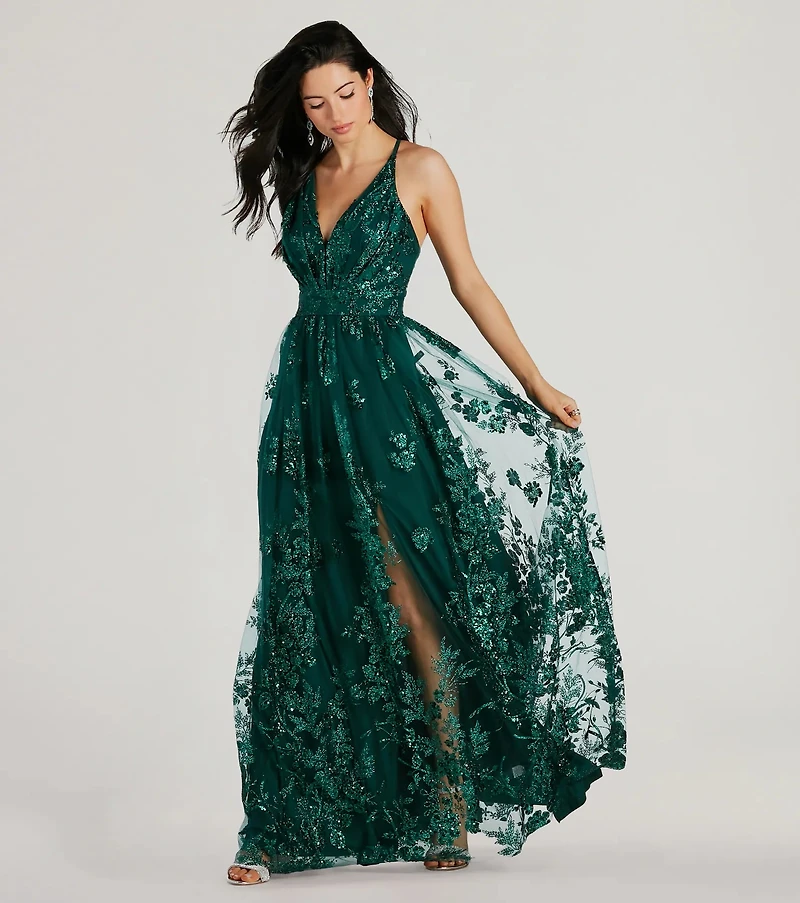 Ayva A-Line Glitter Sequin Tulle Formal Dress