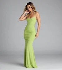 Jae Formal Mesh Ruched Mermaid Long Dress