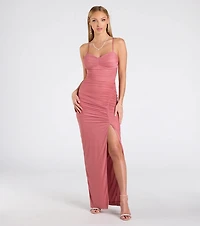 Chloe Lace-Up Ruched Column Formal Dress