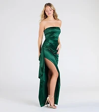 Marilyn Strapless Ruffle Slit Satin Formal Dress