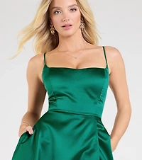 Brittany Lace-Up Slit A-Line Satin Formal Dress