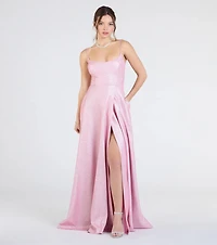 Minka Lace-Up Slit A-Line Glitter Formal Dress