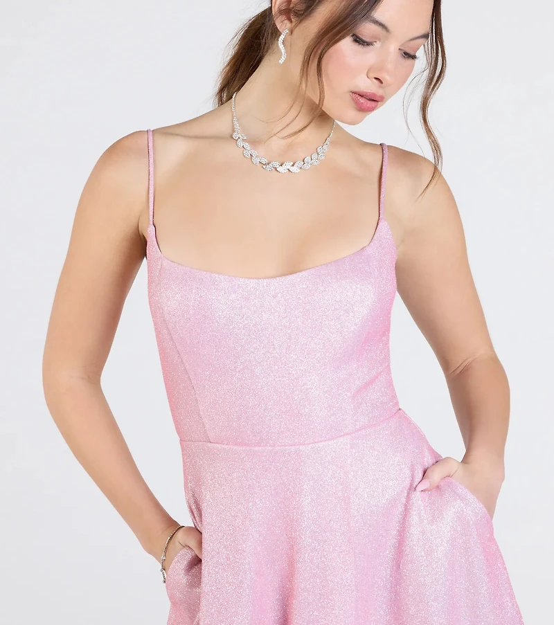 Minka Lace-Up Slit A-Line Glitter Formal Dress