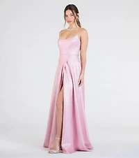 Minka Lace-Up Slit A-Line Glitter Formal Dress