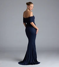 Nastassia Off-The-Shoulder Mermaid Glitter Formal Dress
