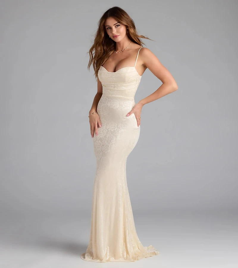 Haisley Open Back Floral Lace Mermaid Dress