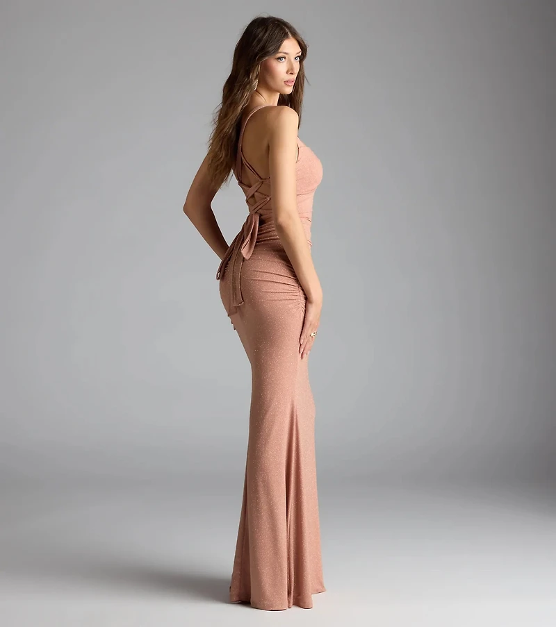 Tatiana Lace-Up Mermaid Glitter Formal Dress