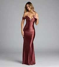 Jelene Cold-Shoulder Mermaid Satin Formal Dress