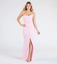 Johanna Cowl Neck Slit Glitter Formal Dress