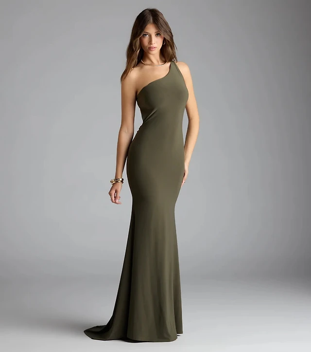 one shoulder prom dress windsor Windsor Natalia One-Shoulder Cutout Slit Formal Dress