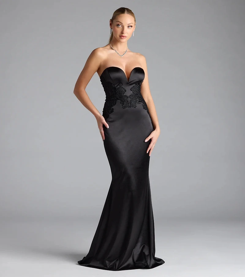 Amari Strapless Applique Mermaid Satin Formal Dress