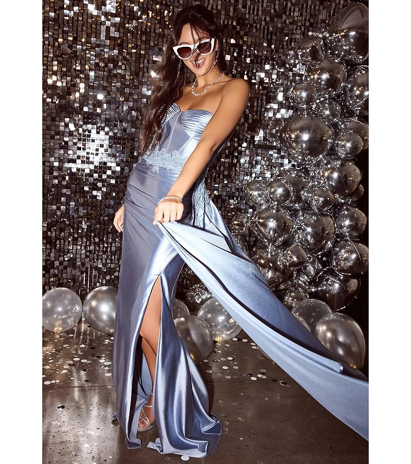 Windsor Christiane Corset Satin Formal Dress With Sash | MainPlace Mall