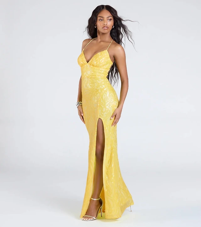 chinese dress ladies Saige Formal Sequin Lace-Up Mermaid Dress main image 1
