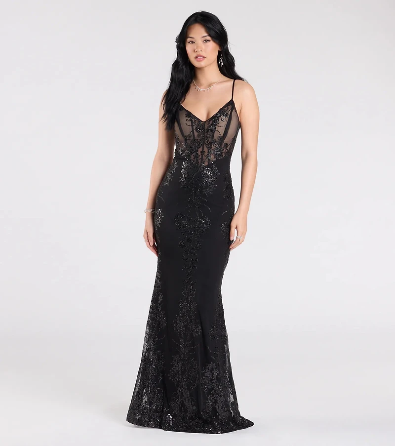 Lindsay Corset Mermaid Sequin Glitter Formal Dress