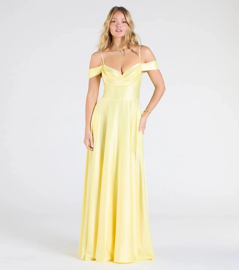 Alira Cold Shoulder A-Line Satin Formal Dress