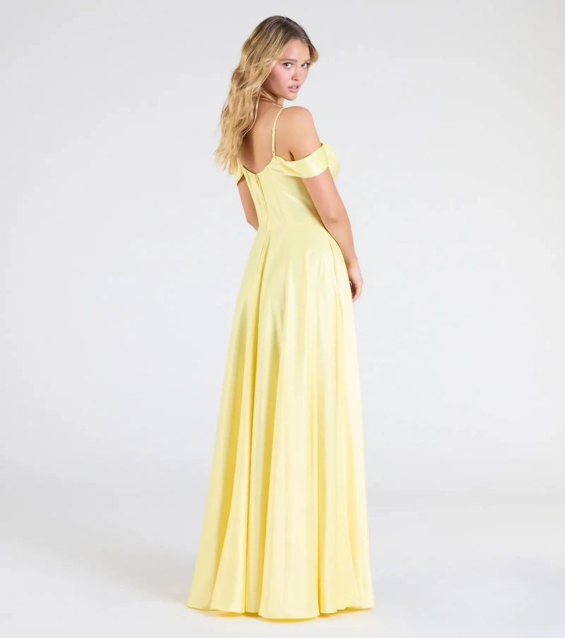 Alira Cold Shoulder A-Line Satin Formal Dress