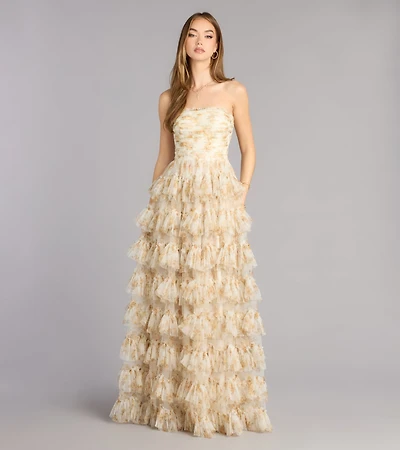 Madisyn Floral Lace-Up Ruffle Ball Gown