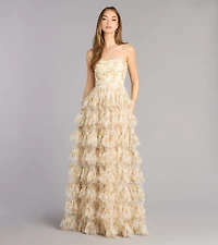 Madisyn Floral Lace-Up Ruffle Ball Gown