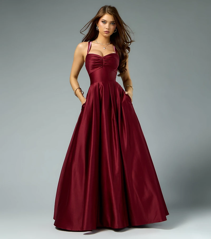 Stacy Satin Contrast Lace-Up Ball Gown
