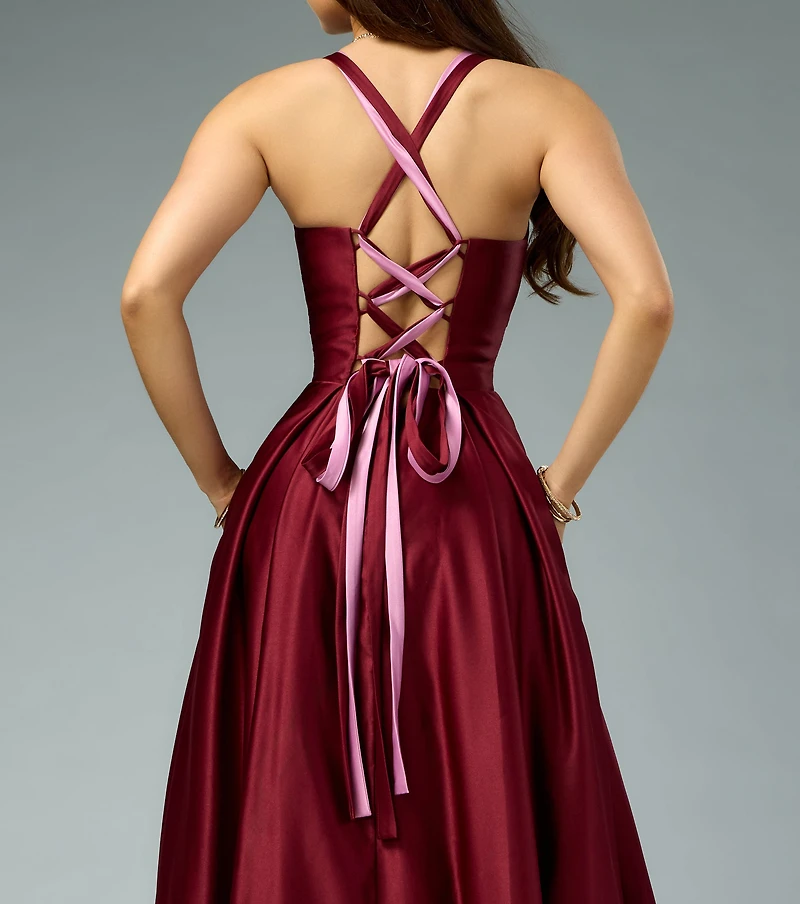 Stacy Satin Contrast Lace-Up Ball Gown