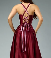 Stacy Satin Contrast Lace-Up Ball Gown