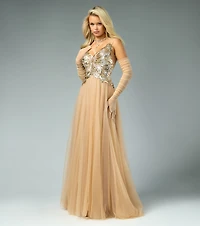 Rona Sequin Applique Butterfly A-Line Ball Gown