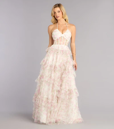 Lynn Floral Swiss Dot A-Line Ball Gown