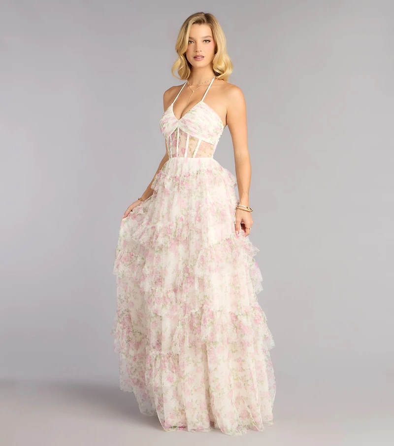 Lynn Floral Swiss Dot A-Line Ball Gown