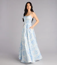 Jackie Floral Satin A-Line Ball Gown