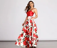 Terri Floral Printed Lace Up Back Ball Gown