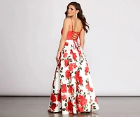 Terri Floral Printed Lace Up Back Ball Gown