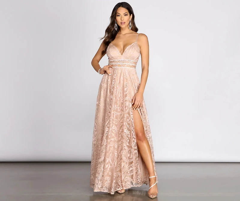 Dacia Embroidery Mesh Rhinestone Ball Gown